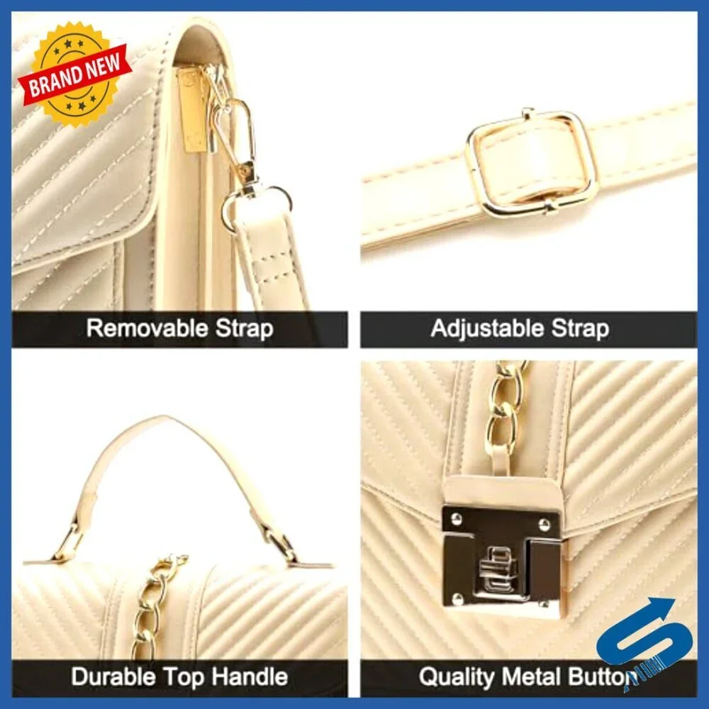 Quilted Faux Leather Crossbody Bag with Top Handle, Adjustable Strap
